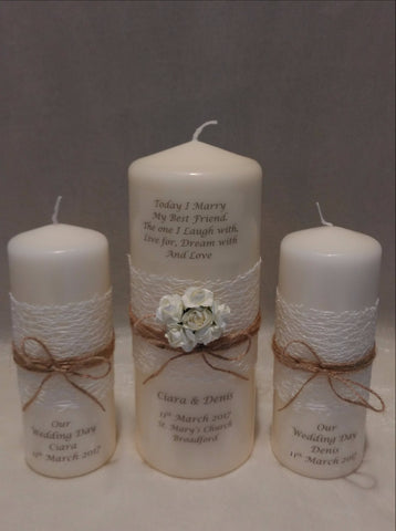 personalised candles, wedding candles, unity candles, rustic candle, vintage, rose, wedding ceremony, unity ceremony, wedding candles Ireland
