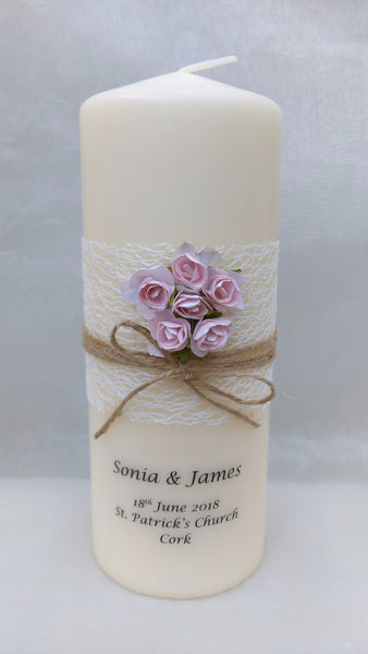 personalised candles, wedding candles, unity candles, rustic candle, vintage, rose, wedding ceremony, unity ceremony, wedding candles Ireland