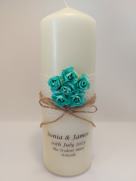 Wedding Candle - Rustic Rose, Aqua