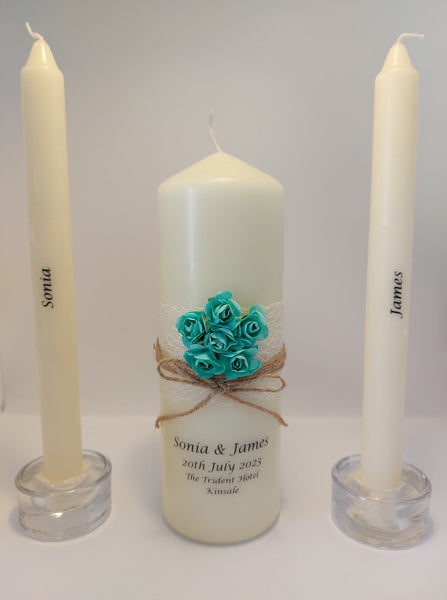Wedding Candle - Rustic Rose, Aqua