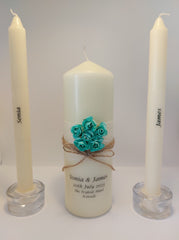 Wedding Candle - Rustic Rose, Aqua