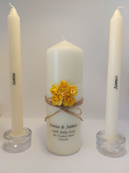 Wedding Candle - Rustic Rose, Yellow