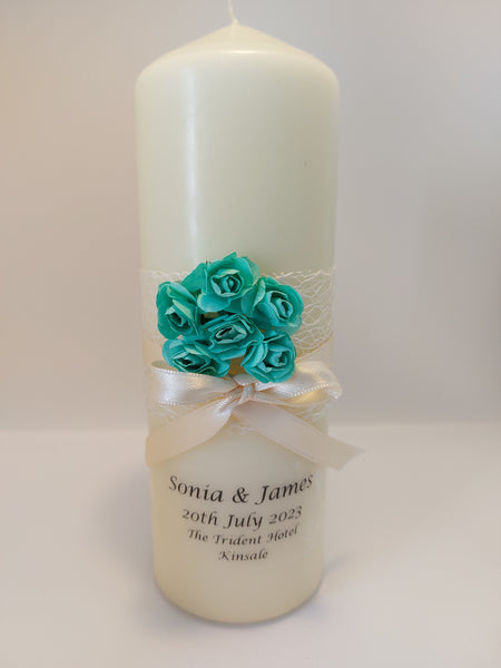 Wedding Candle - Rose Quartz, Aqua