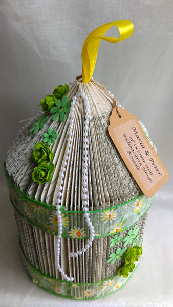 book art, book folding, wedding centrepiece, birdcage, wedding ceremony, personalised,