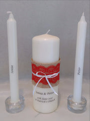 Wedding Candle - Rustic Lace, Red