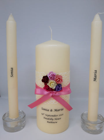 personalised candles, pride, civil ceremony, rainbow, lgbt, same sex wedding, wedding candles, unity candles, rose, wedding ceremony, unity ceremony, wedding candles Ireland