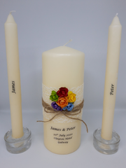 Wedding Candle - Rainbow Rose Rustic