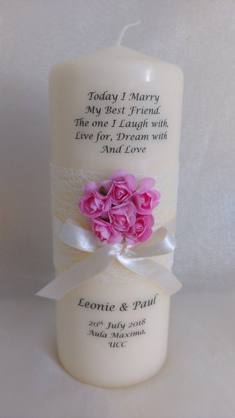 Wedding Candle - Rose Quartz, Pink - Large