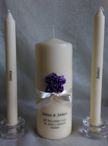 personalised candles, wedding candles, unity candles, wedding ceremony, unity ceremony, wedding candles Ireland