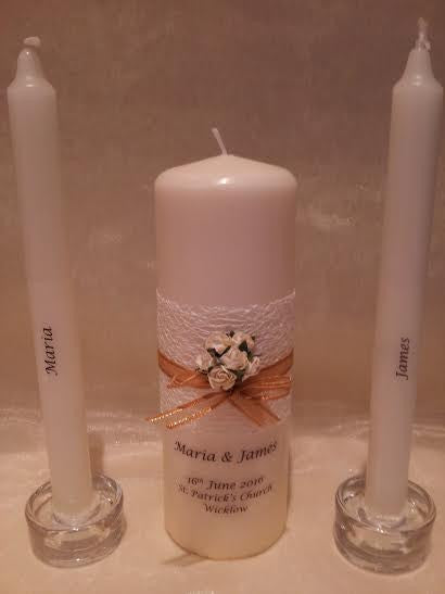 personalised candles, wedding candles, unity candles, wedding ceremony, unity ceremony, wedding candles Ireland