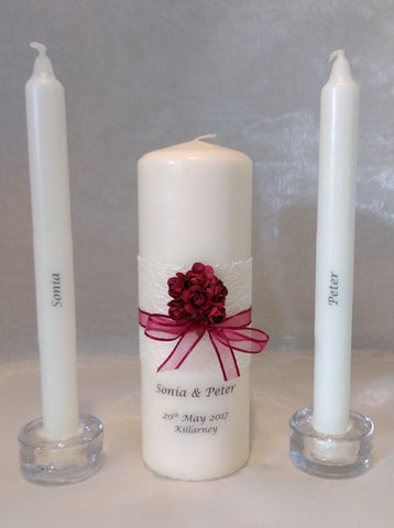 Wedding Candle - Rose Quartz, Burgundy