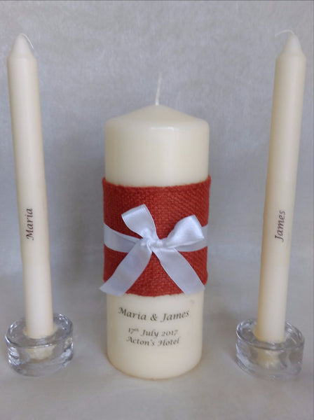 personalised candles, wedding candles, unity candles, rustic candle, vintage, wedding ceremony, unity ceremony, wedding candles Ireland