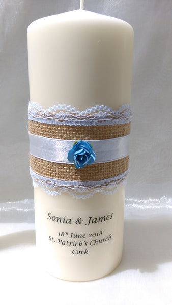 personalised candles, wedding candles, unity candles, rustic candle, vintage, wedding ceremony, unity ceremony, wedding candles Ireland
