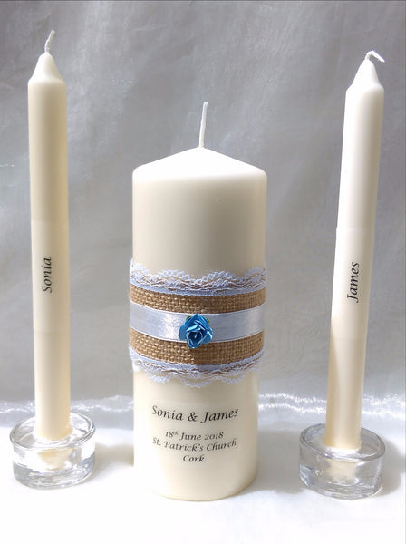 personalised candles, wedding candles, unity candles, rustic candle, vintage, wedding ceremony, unity ceremony, wedding candles Ireland