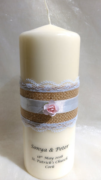 personalised candles, wedding candles, unity candles, rustic candle, vintage, rose, wedding ceremony, unity ceremony, wedding candles Ireland