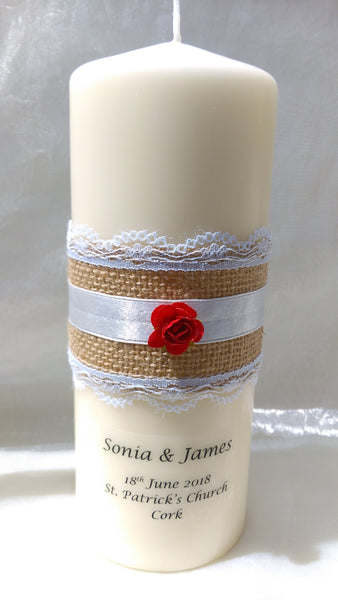 personalised candles, wedding candles, unity candles, rustic candle, vintage, wedding ceremony, unity ceremony, wedding candles Ireland