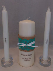 Wedding Candle - Rustic Lace, Aqua