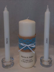 Wedding Candle - Rustic Lace, Blue