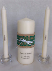 Wedding Candle - Rustic Lace, Green
