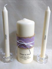 Wedding Candle - Rustic Lace, Lilac