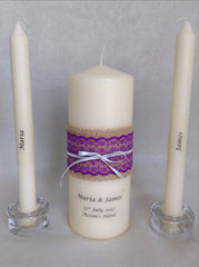 Wedding Candle - Rustic Lace, Purple