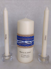 Wedding Candle - Rustic Lace, Royal Blue