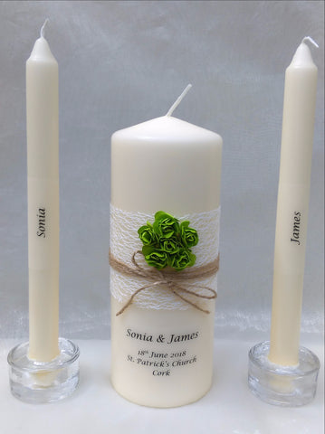 personalised candles, wedding candles, unity candles, rustic candle, vintage, rose, wedding ceremony, unity ceremony, wedding candles Ireland