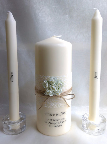 personalised candles, wedding candles, unity candles, rustic candle, vintage, rose, wedding ceremony, unity ceremony, wedding candles Ireland