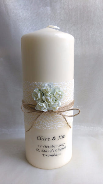 personalised candles, wedding candles, unity candles, rustic candle, vintage, rose, wedding ceremony, unity ceremony, wedding candles Ireland