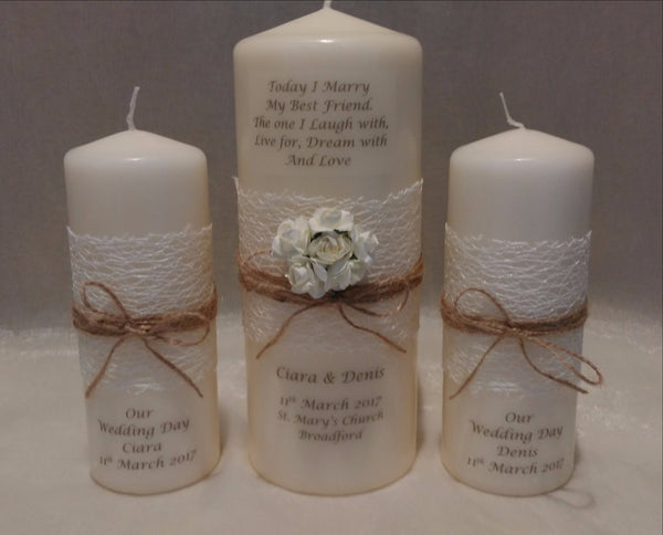 personalised candles, wedding candles, unity candles, rustic candle, vintage, rose, wedding ceremony, unity ceremony, wedding candles Ireland