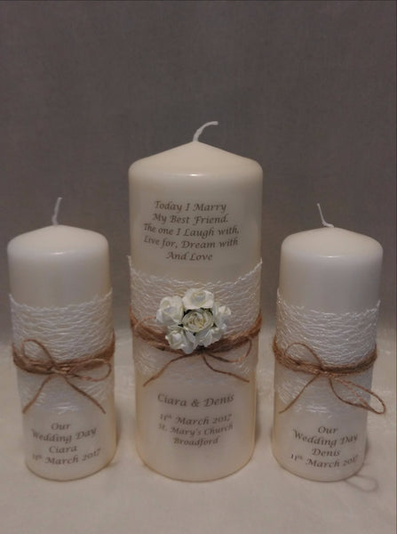 personalised candles, wedding candles, unity candles, rustic candle, vintage, rose, wedding ceremony, unity ceremony, wedding candles Ireland