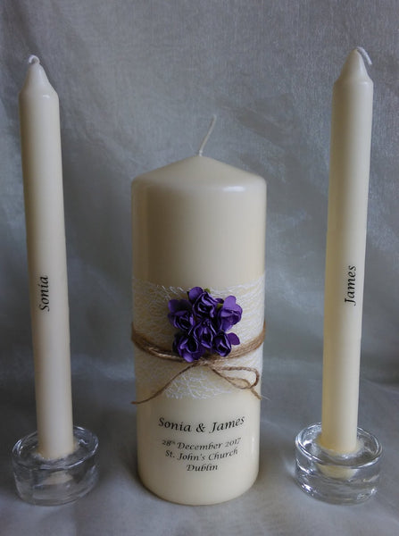 personalised candles, wedding candles, unity candles, rustic candle, vintage, rose, wedding ceremony, unity ceremony, wedding candles Ireland