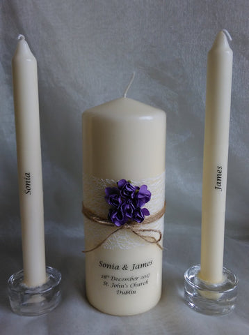 personalised candles, wedding candles, unity candles, rustic candle, vintage, rose, wedding ceremony, unity ceremony, wedding candles Ireland