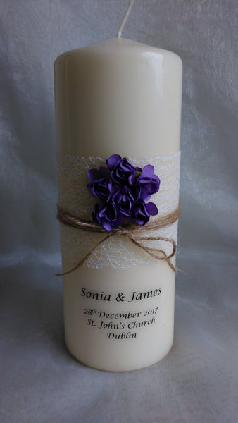 personalised candles, wedding candles, unity candles, rustic candle, vintage, rose, wedding ceremony, unity ceremony, wedding candles Ireland