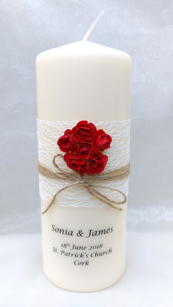 personalised candles, wedding candles, unity candles, rustic candle, vintage, rose, wedding ceremony, unity ceremony, wedding candles Ireland