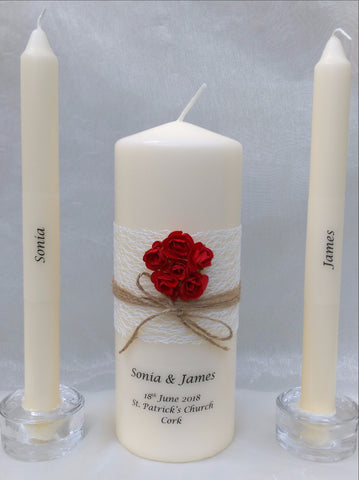 personalised candles, wedding candles, unity candles, rustic candle, vintage, rose, wedding ceremony, unity ceremony, wedding candles Ireland