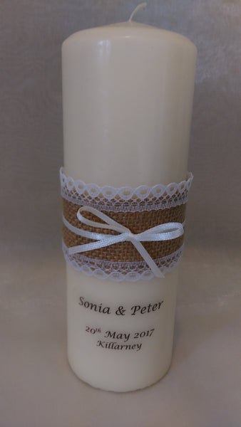 personalised candles, wedding candles, unity candles, rustic candle, vintage, wedding ceremony, unity ceremony, wedding candles Ireland
