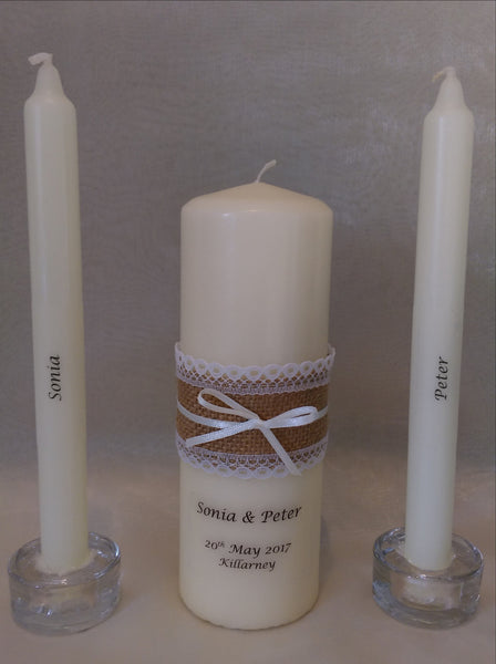 personalised candles, wedding candles, unity candles, rustic candle, vintage, wedding ceremony, unity ceremony, wedding candles Ireland