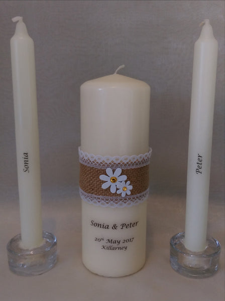 personalised candles, wedding candles, unity candles, rustic candle, vintage, wedding ceremony, unity ceremony, wedding candles Ireland