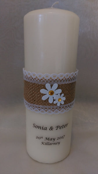 personalised candles, wedding candles, unity candles, rustic candle, vintage, wedding ceremony, unity ceremony, wedding candles Ireland