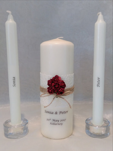 personalised candles, wedding candles, unity candles, rustic candle, vintage, rose, wedding ceremony, unity ceremony, wedding candles Ireland