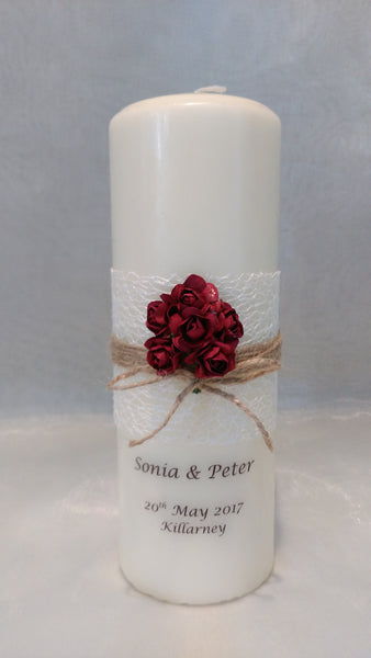 personalised candles, wedding candles, unity candles, rustic candle, vintage, rose, wedding ceremony, unity ceremony, wedding candles Ireland