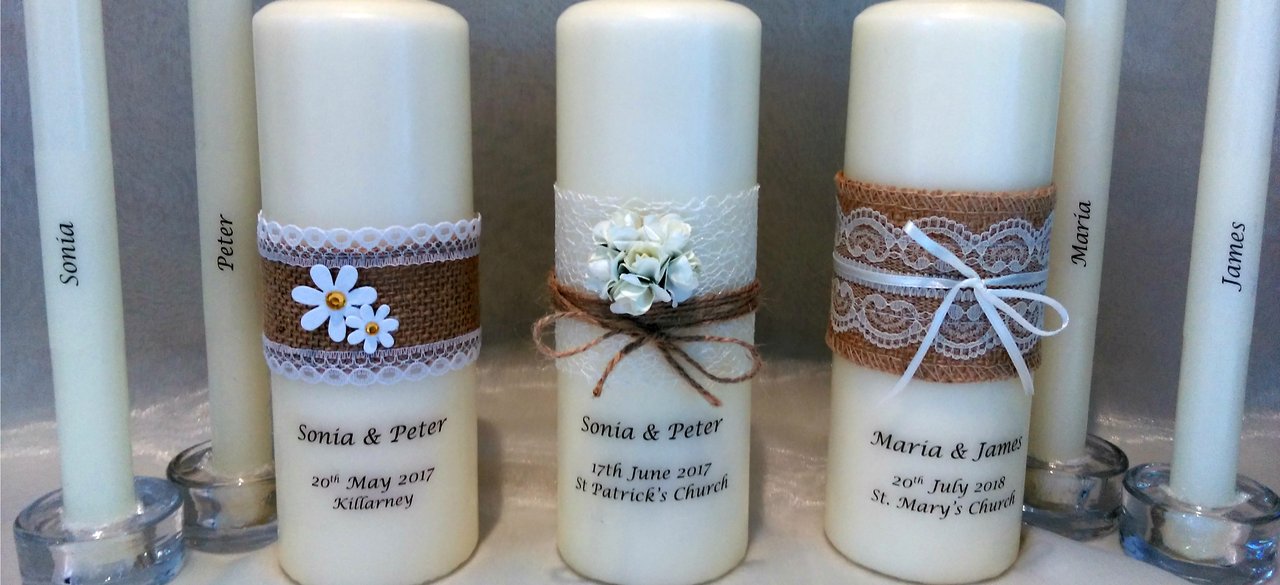Personalised candles, wedding candles, unity candles, rustic candles