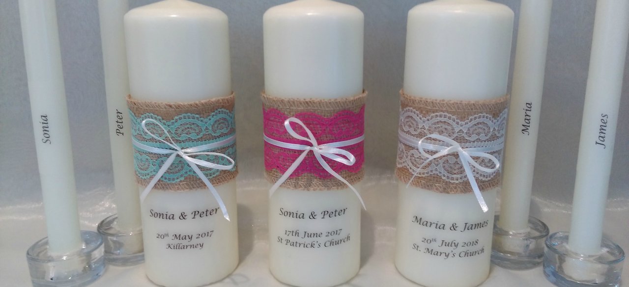 Personalised candles, wedding candles, unity candles, rustic candles